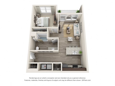 a stylized floor plan of a 1 bedroom192 sq ft